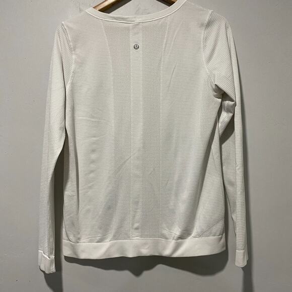 Lululemon Swiftly Tech Shirt Size 8 Long Sleeve White Heathered Workout Top - Picture 3 of 3